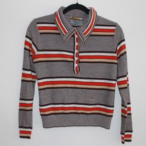 1970s Vintage Wing Collar Striped Henley